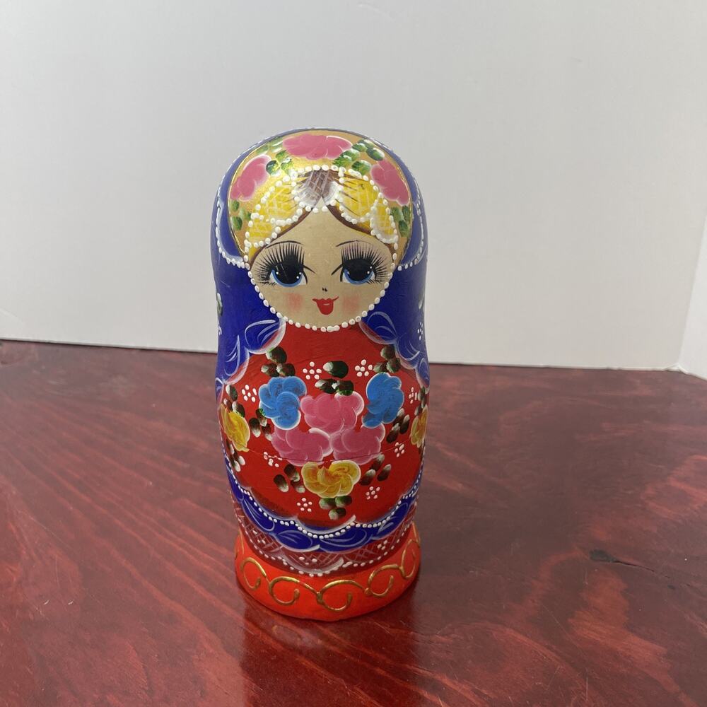 Babushka Matryoshka Russian Nesting Dolls Hand Painted Wooden Stacking 5 READ